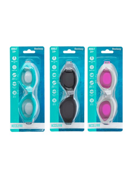 Bestway Lunettes de natation en silicone pour adultes Miroir Anti-buée Couleur assortie 14 ans Plage et piscine 21066