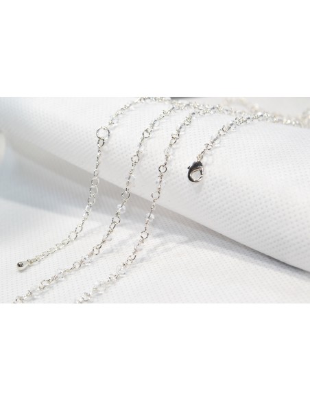 Chaine bola plaqué 114 cm - Perlée (Argent/cristal blanc)