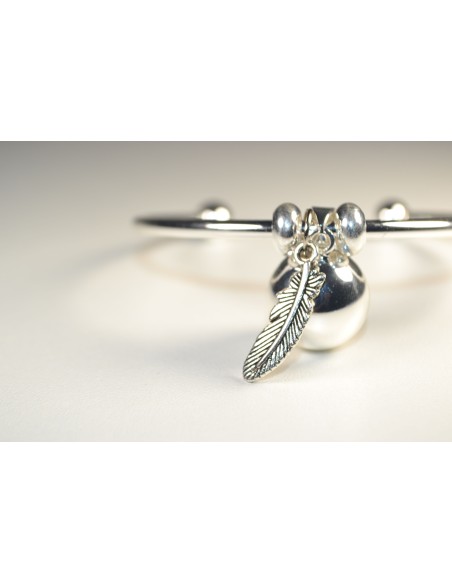 Bracelet Bola de grossesse argent lisse - LOUISE (Plume indienne)